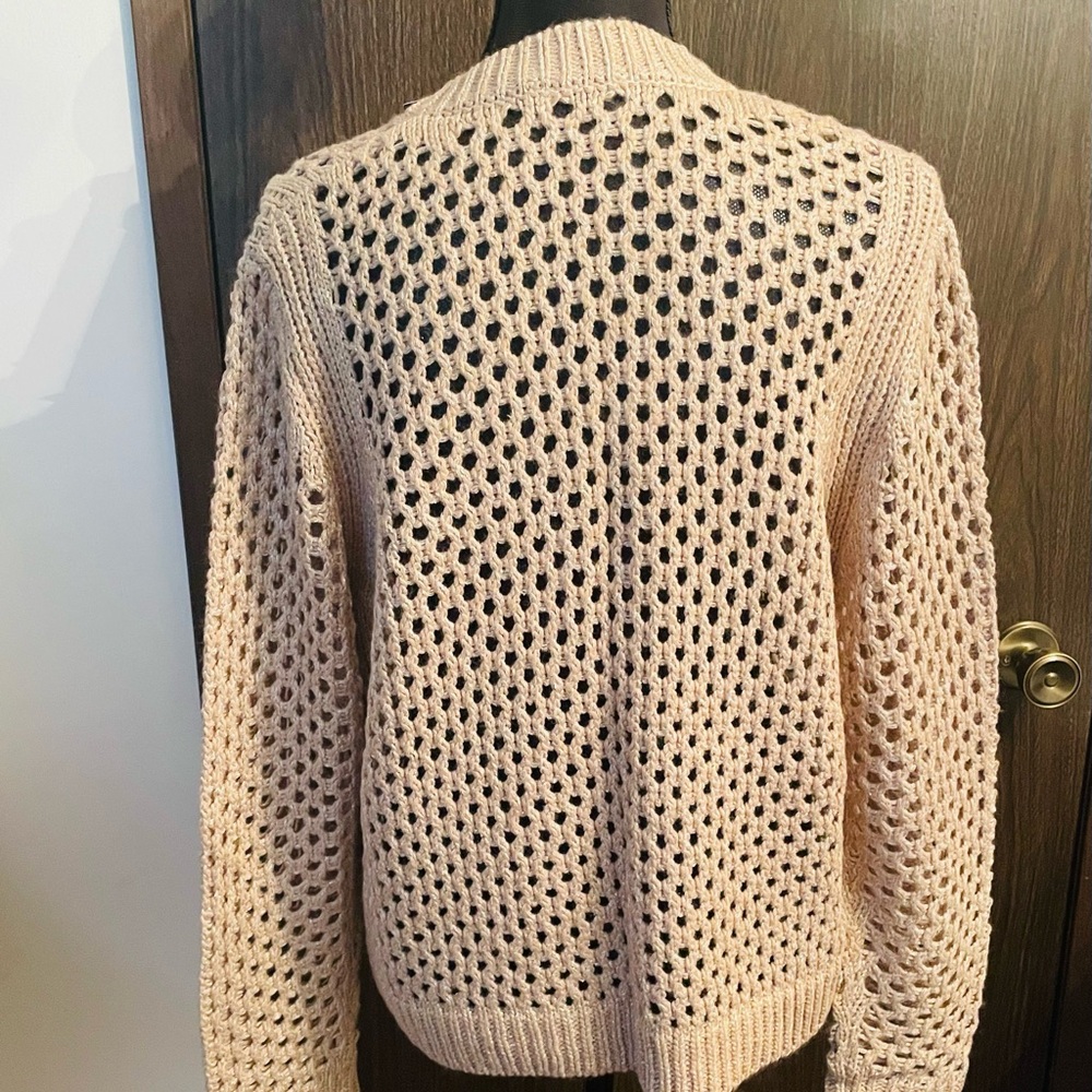 Open-Knit Beige Button-Front Cardigan Sweater - Picture 3 of 5